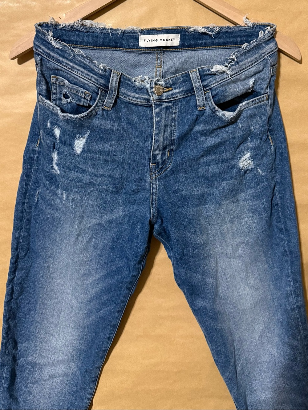 Flying Monkey Distressed Raw Hem Skinny Jeans Medium Wash 28